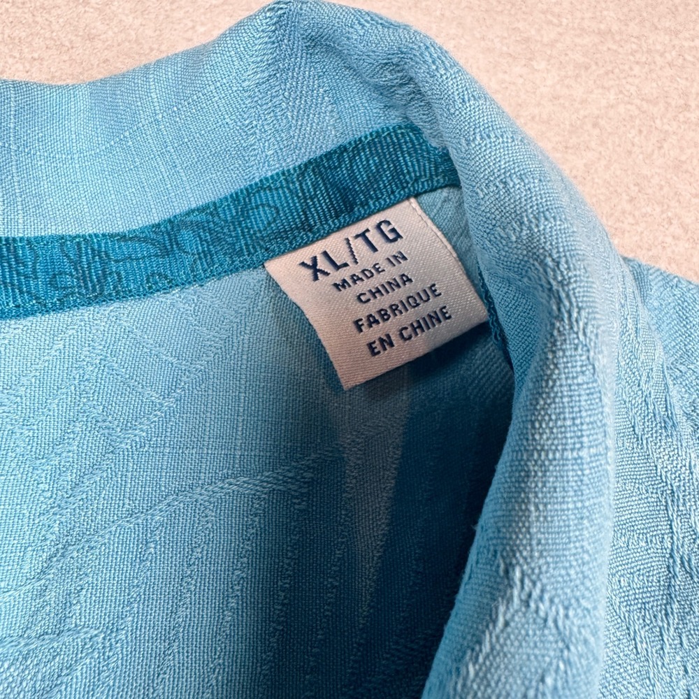 Tommy Bahama Mens XL Embroidered Silk Tropical Leaf Jacquard Camp Shirt Blue - Picture 3 of 11